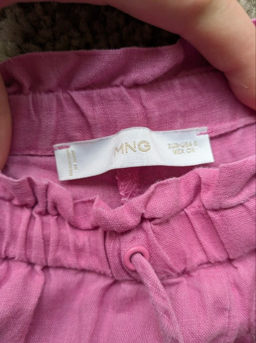 Mango 100% Linen Candy Pink Drawstring Pant Summer Dopamine Lightweight Small